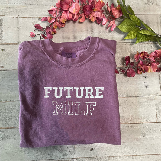 Future Milf Embroidered T-shirt - Milf Tee- Comfort Colors Embroidered shirt - Trendy Crewneck - Pregnancy Gift - Clothing For Hot Moms