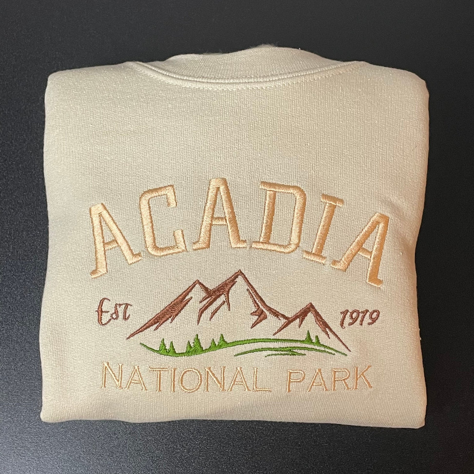 Acadia National Park Embroidered Crewneck Sweatshirt (Mountain)