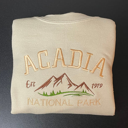 Acadia National Park Embroidered Crewneck Sweatshirt (Mountain)