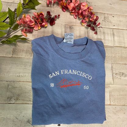 San Francisco Embroidered T-Shirt – Comfort Colors Unisex Tee, Golden Gate Bridge Design, California Gift, Soft Cotton, Relaxed Fit