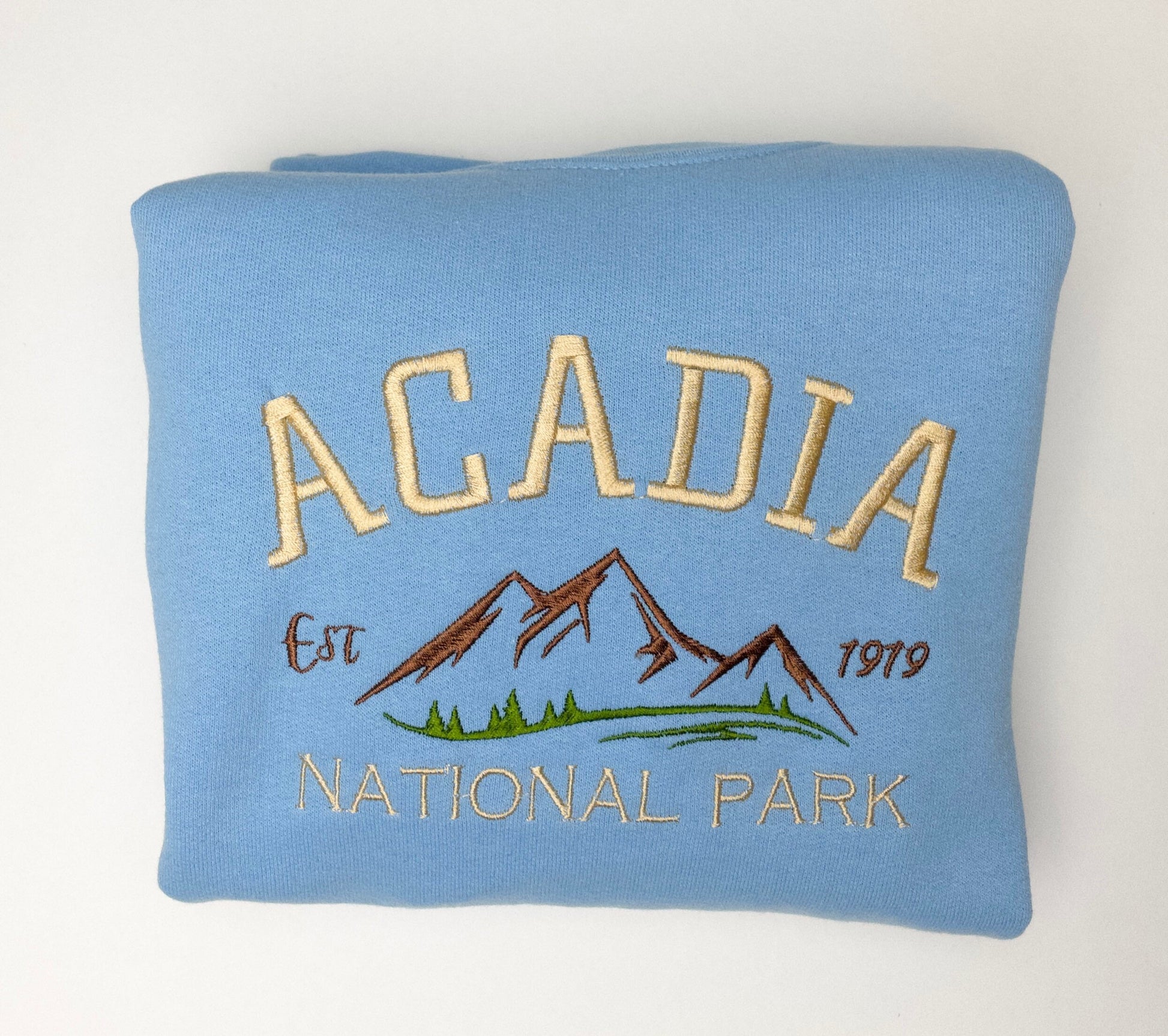 Acadia National Park Embroidered Crewneck Sweatshirt (Mountain)