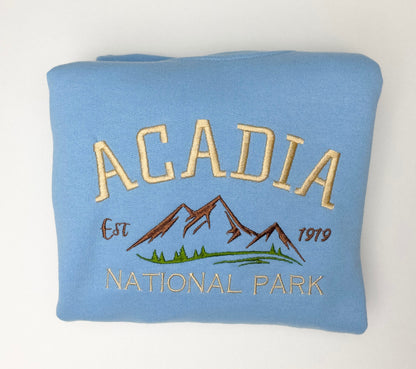 Acadia National Park Embroidered Crewneck Sweatshirt (Mountain)