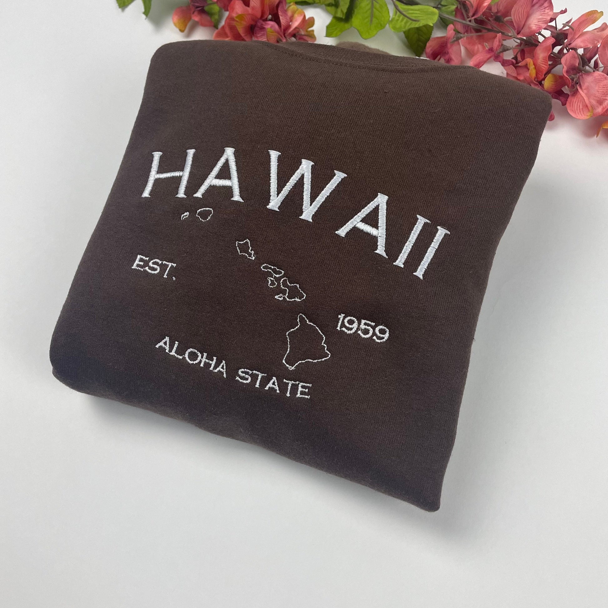 Hawaii Embroidered Sweatshirt- Hawaii T-Shirt and Sweatshirt (Map)