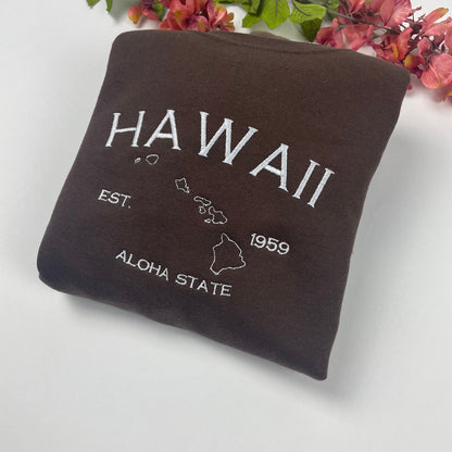Hawaii Embroidered Sweatshirt- Hawaii T-Shirt and Sweatshirt (Map)