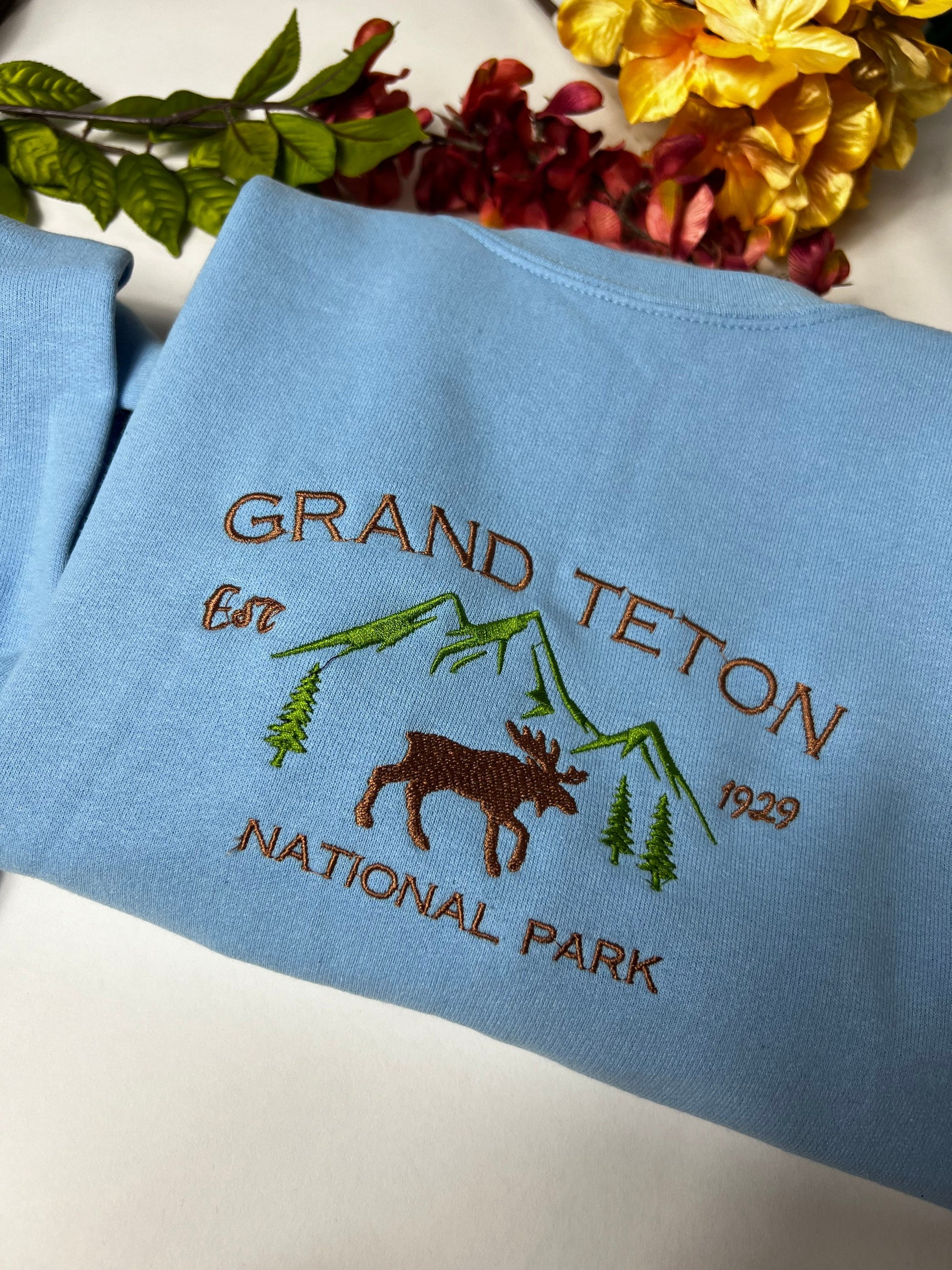 Grand Teton National Park Embroidered Crewneck-embroidered Crewneck-National Park Sweatshirt
