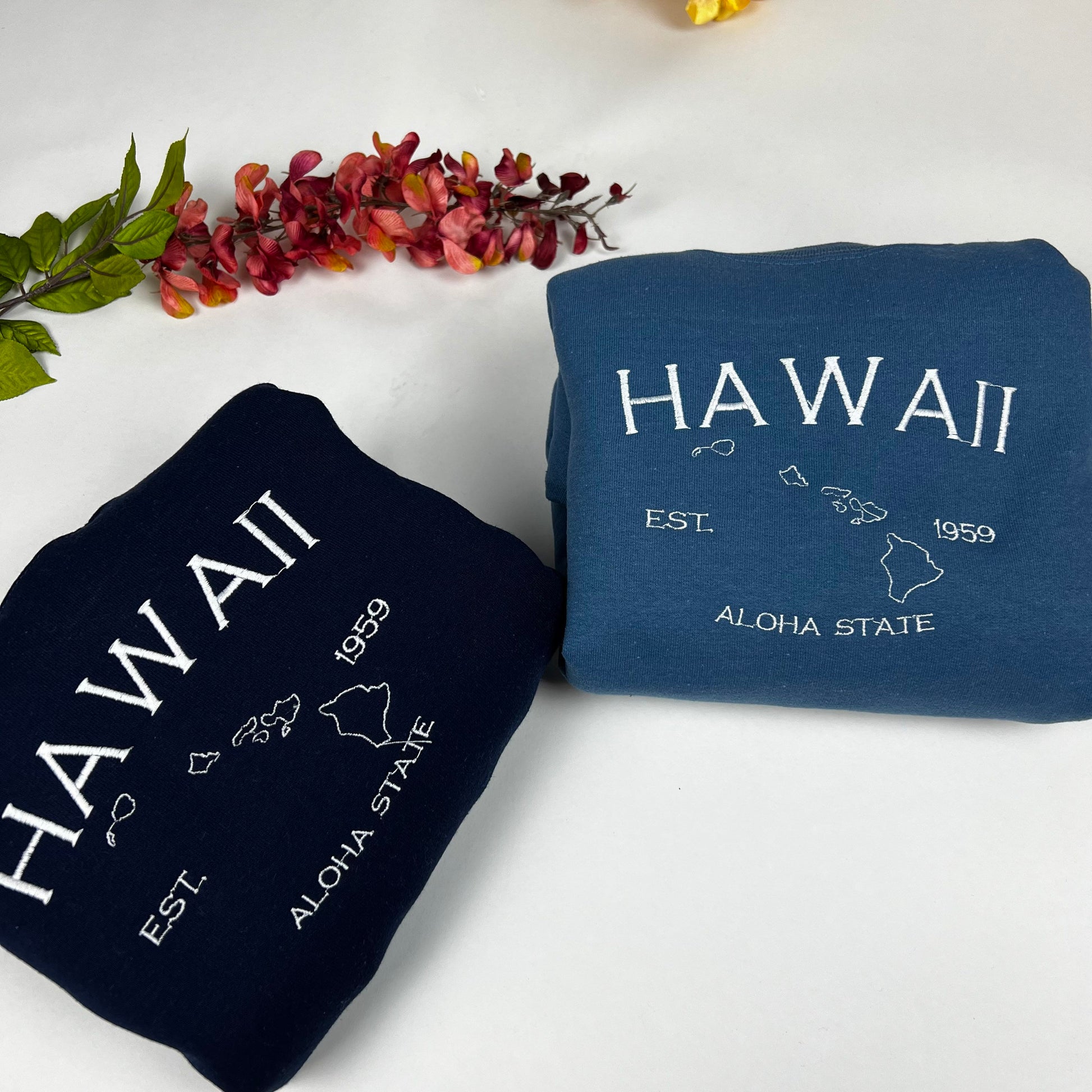 Hawaii Embroidered Sweatshirt- Hawaii T-Shirt and Sweatshirt (Map)