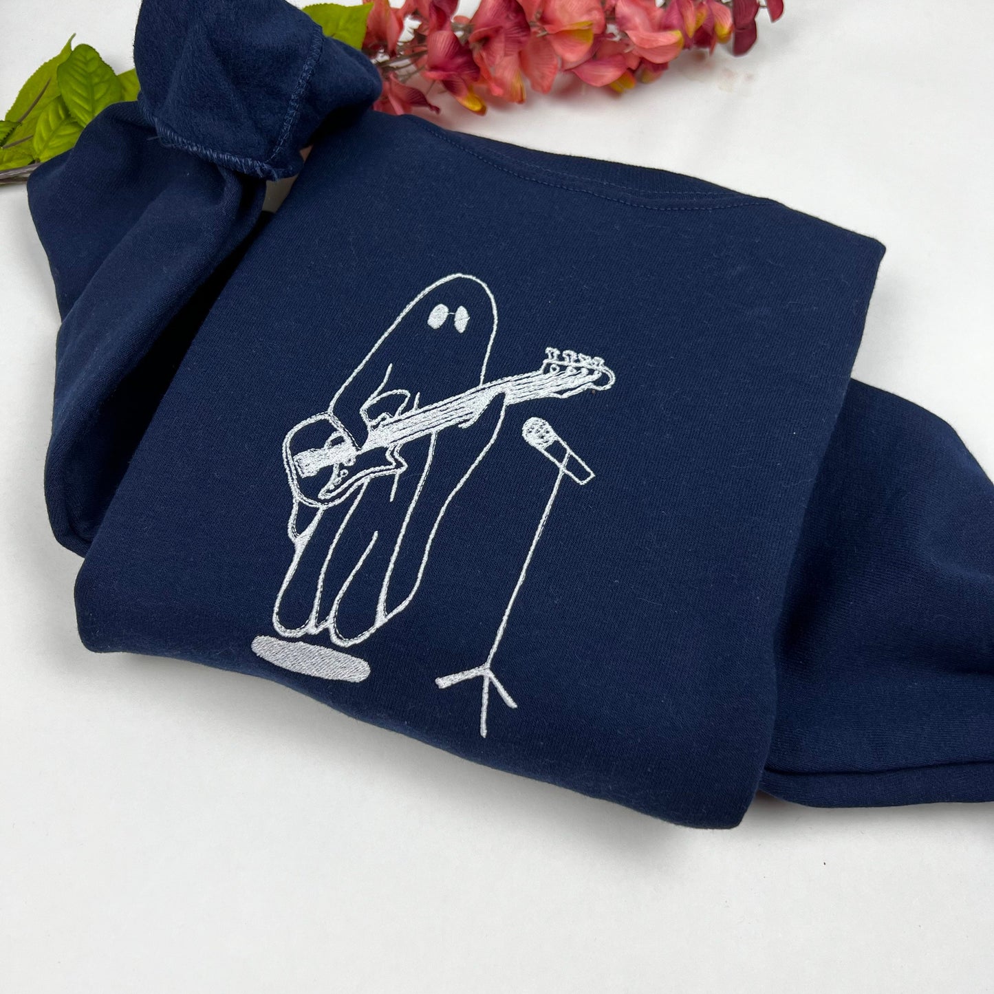 Halloween Embroidered Sweatshirt- Ghost with Guitar Embroidered Sweatshirts- Halloween Party Sweatshirts - (GHOST GUITAR)