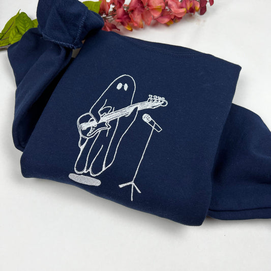 Halloween Embroidered Sweatshirt- Ghost with Guitar Embroidered Sweatshirts- Halloween Party Sweatshirts - (GHOST GUITAR)