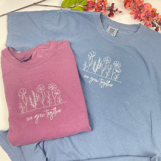 Comfort Colors® Wildflowers Embroidered T-Shirt – Comfort Colors Floral Tee, We Grow Together Shirt, Cottagecore Gift, Soft Cotton Women’s T