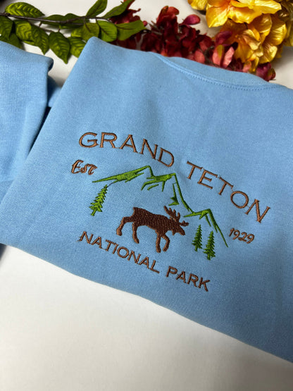 Grand Teton National Park Embroidered Crewneck-embroidered Crewneck-National Park Sweatshirt