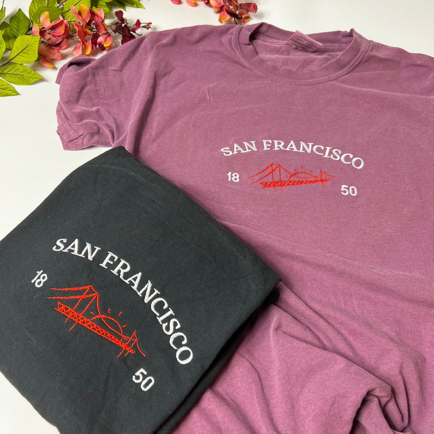 San Francisco Embroidered T-Shirt with Golden Gate Bridge design on soft cotton fabric.