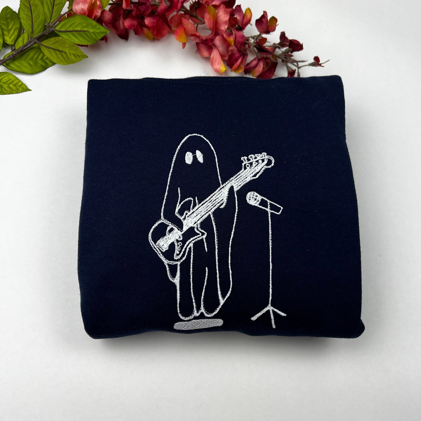 Halloween Embroidered Sweatshirt- Ghost with Guitar Embroidered Sweatshirts- Halloween Party Sweatshirts - (GHOST GUITAR)