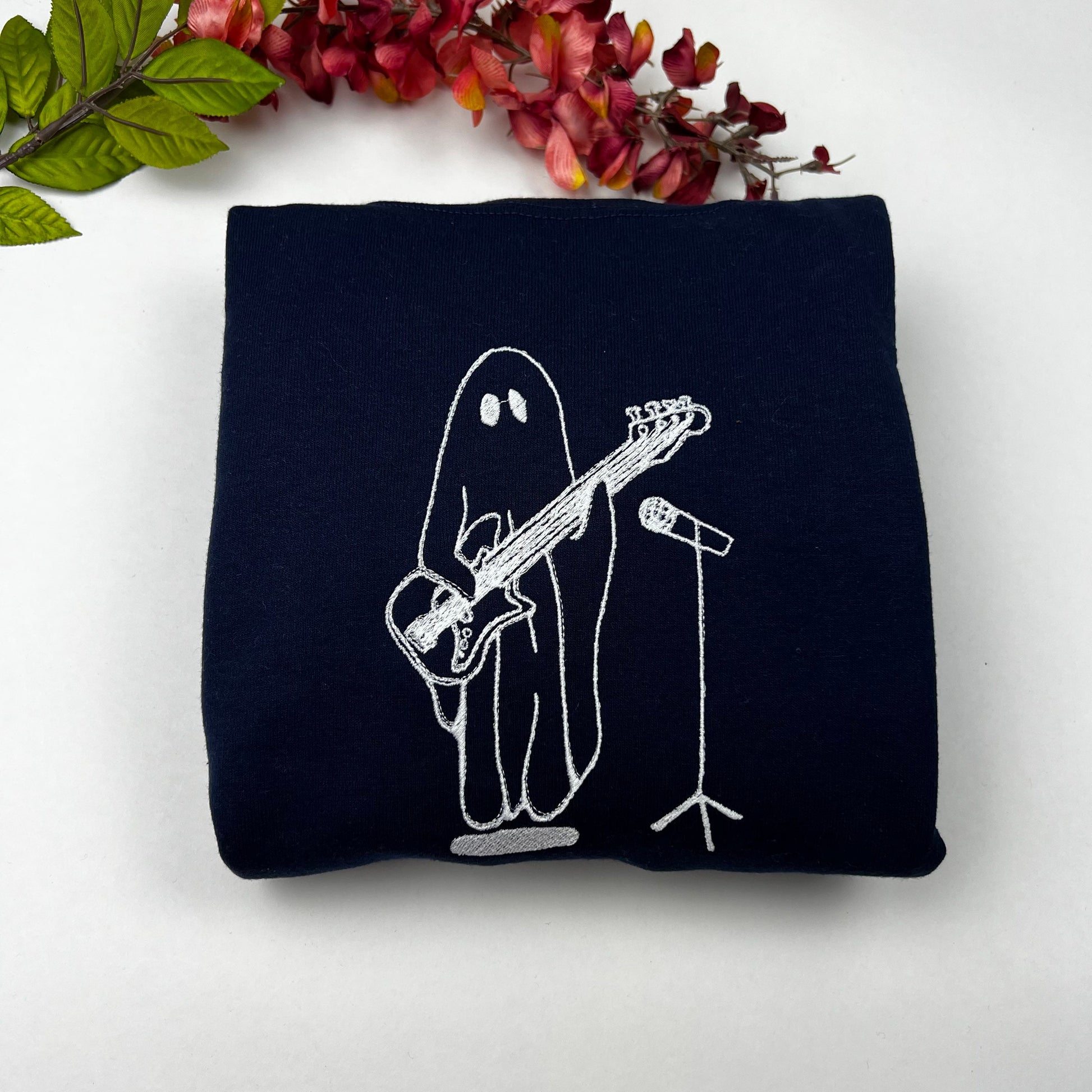 Halloween Embroidered Sweatshirt- Ghost with Guitar Embroidered Sweatshirts- Halloween Party Sweatshirts - (GHOST GUITAR)