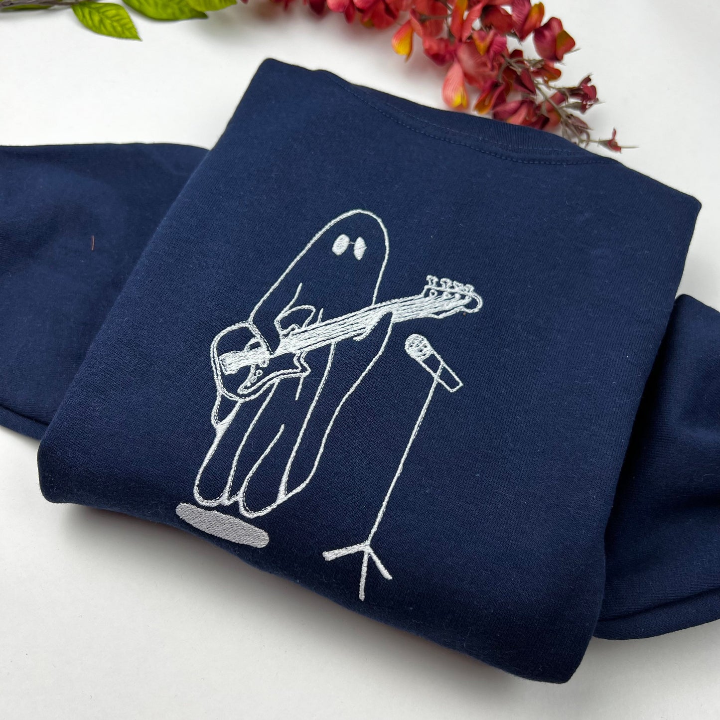 Halloween Embroidered Sweatshirt- Ghost with Guitar Embroidered Sweatshirts- Halloween Party Sweatshirts - (GHOST GUITAR)