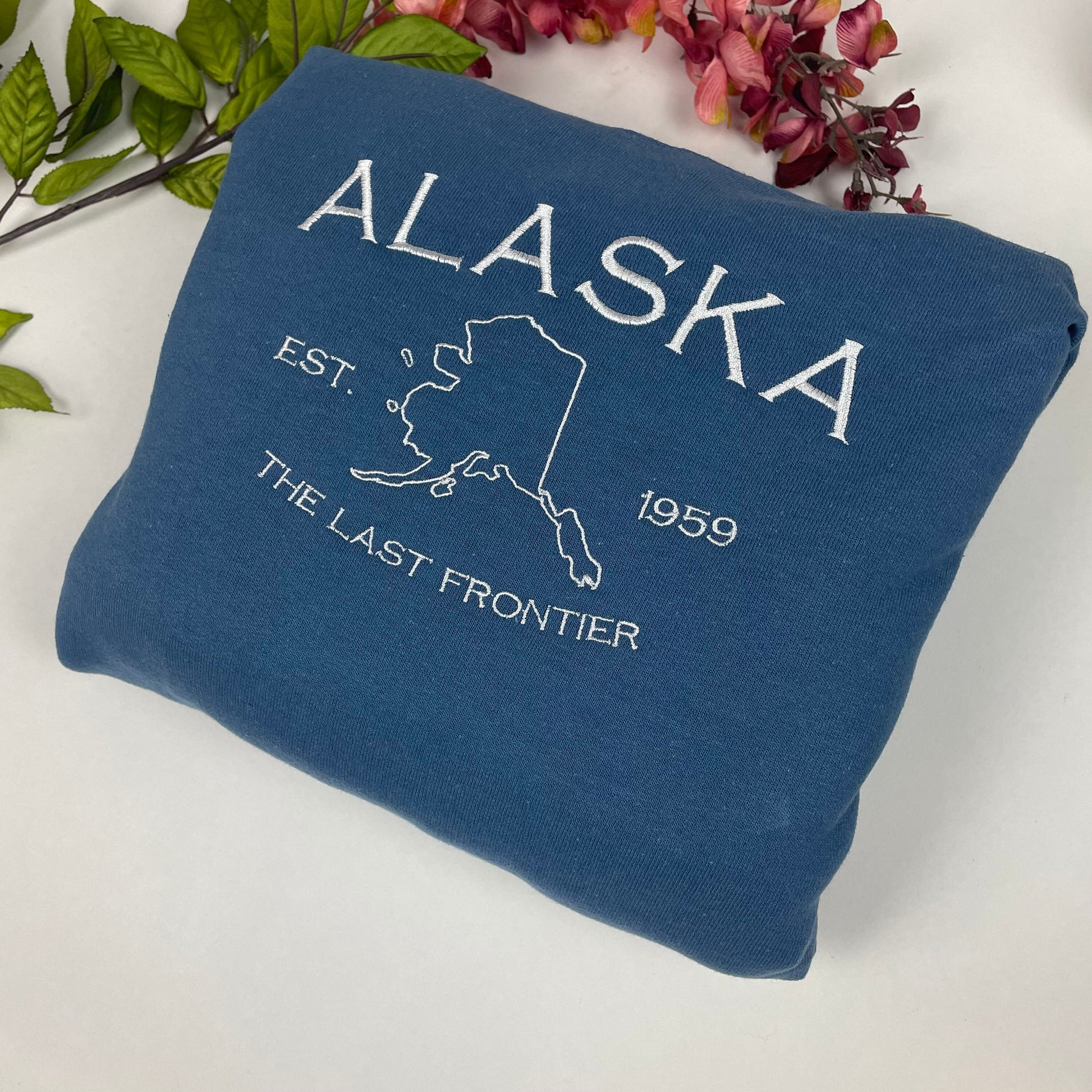 Alaska Embroidered Sweatshirt- Alaska T-Shirt and Sweatshirt (State Map)