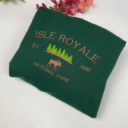 Isle Royale National Park Embroidered Crewneck-embroidered Crewneck-National Park Sweatshirt