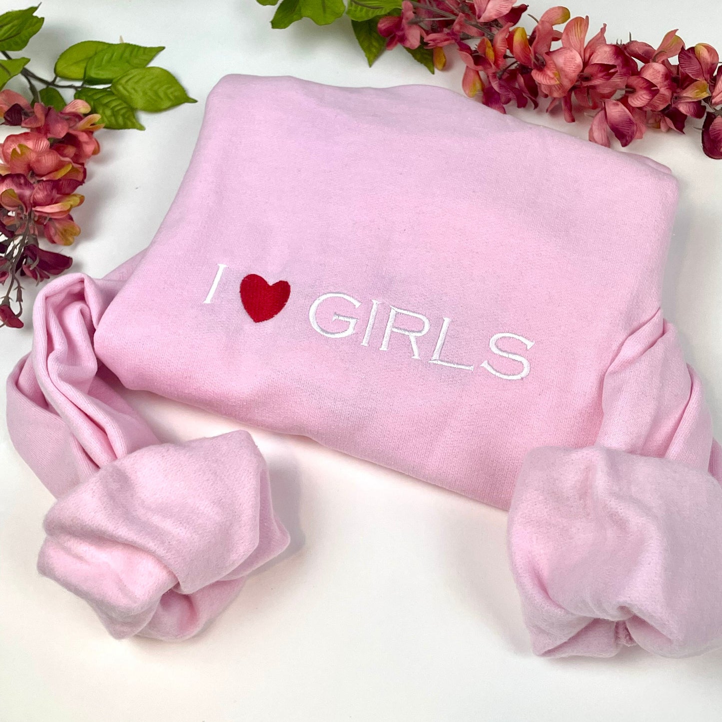 Embroidered I Love Girls Sweatshirt - Crewneck
