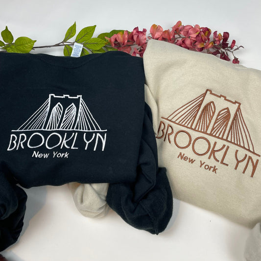 Brooklyn Embroidered Crewneck - NYC Sweatshirt (Bridge)