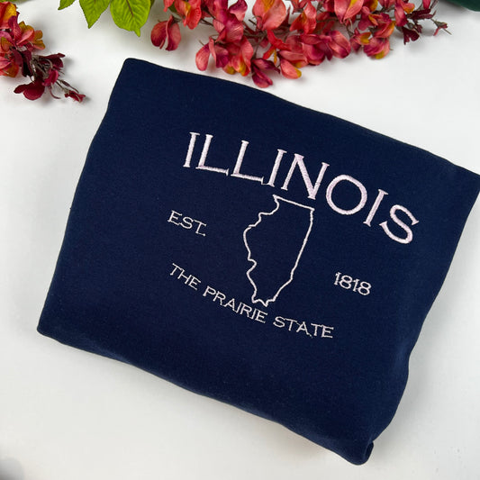 Illinois Embroidered Sweatshirt- Illinois T-Shirt and Sweatshirt