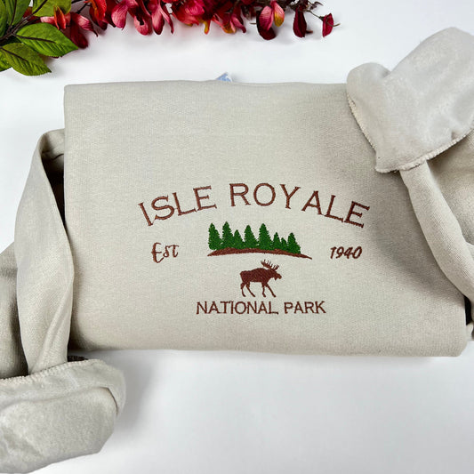 Isle Royale National Park Embroidered Crewneck-embroidered Crewneck-National Park Sweatshirt