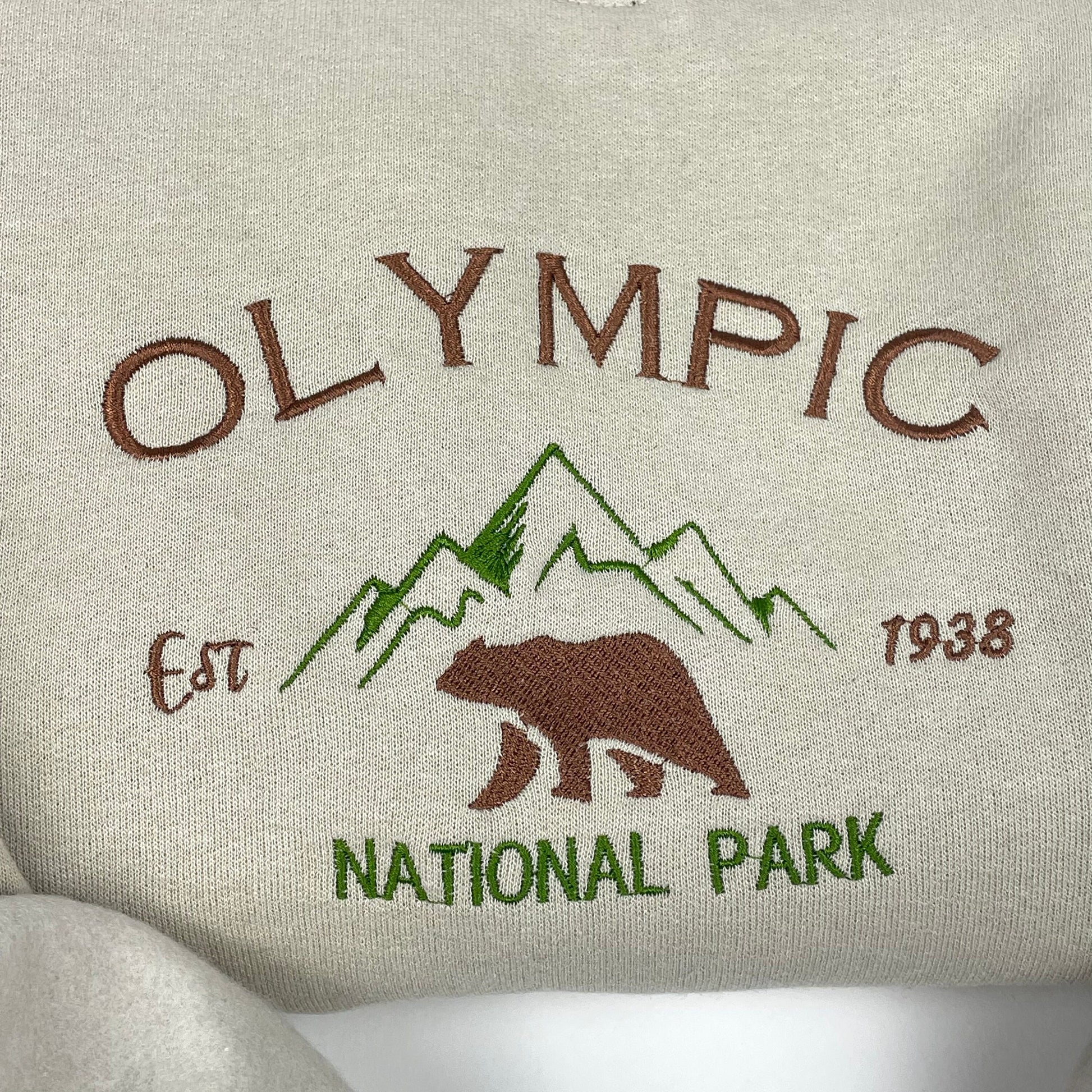 Olympic National Park Embroidered Crewneck-embroidered Crewneck-National Park Sweatshirt Olympic Washington (BEAR)
