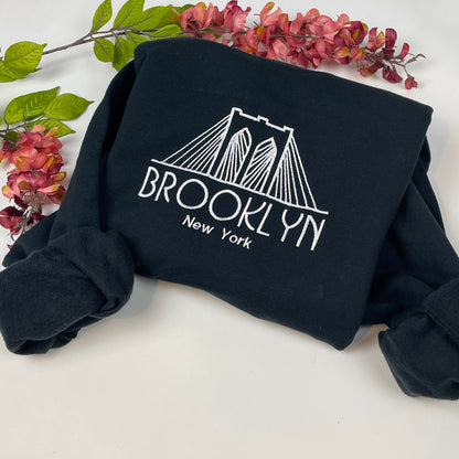 Brooklyn Embroidered Crewneck - NYC Sweatshirt (Bridge)