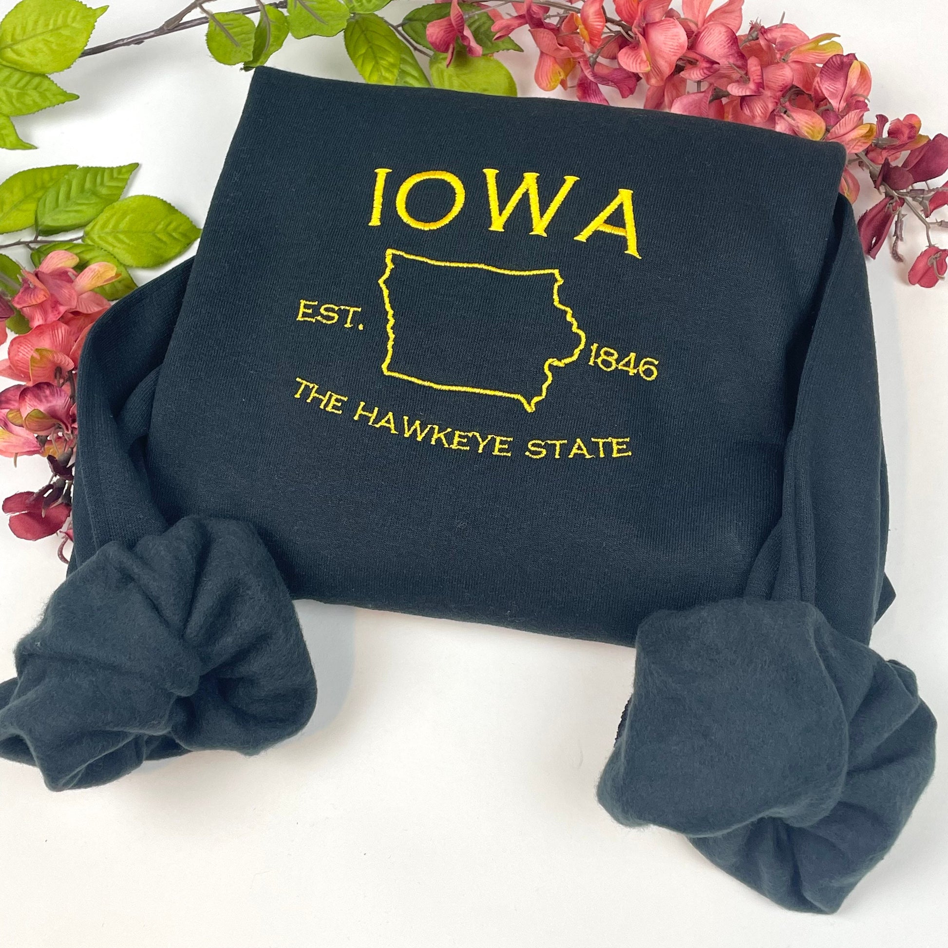 Iowa Embroidered Sweatshirt- Iowa T-Shirt and Sweatshirt - Hawkeye State