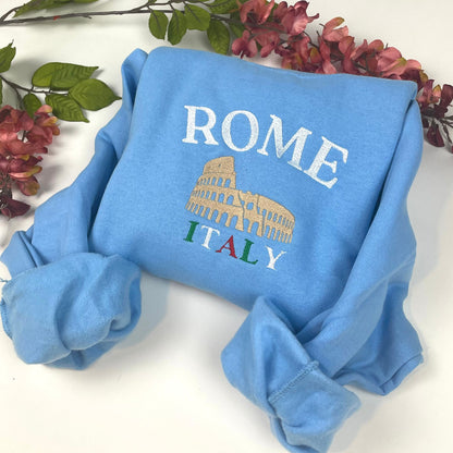 Rome Italy Embroidered Sweatshirt- Rome Travel Crewneck - More Colors Available
