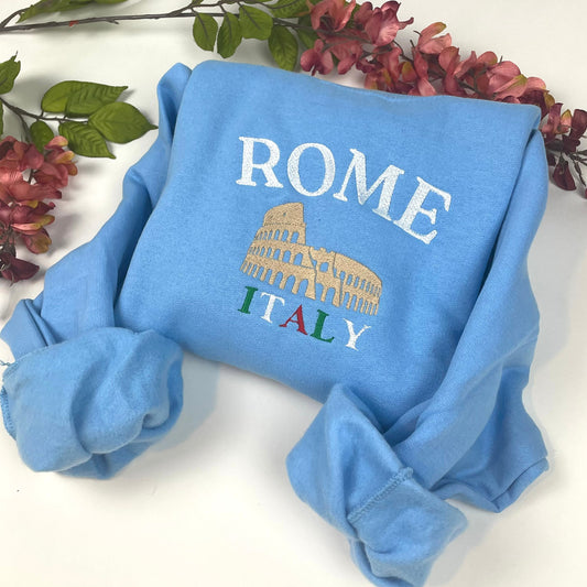 Rome Italy Embroidered Sweatshirt- Rome Travel Crewneck - More Colors Available