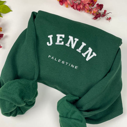 Jenin Palestine Embroidered Sweater - Palestinian Coordinates Shirt