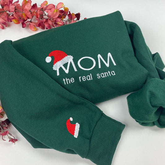 Embroidered Mom Santa Sweatshirt - Christmas Crewneck - Gift