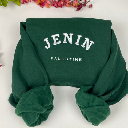 Jenin Palestine Embroidered Sweater - Palestinian Coordinates Shirt