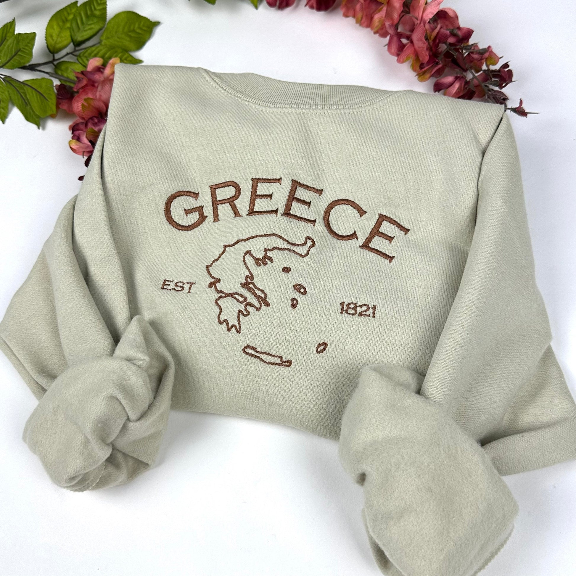 Greece Embroidered Crewneck Sweatshirt - County of Greece Map Outline