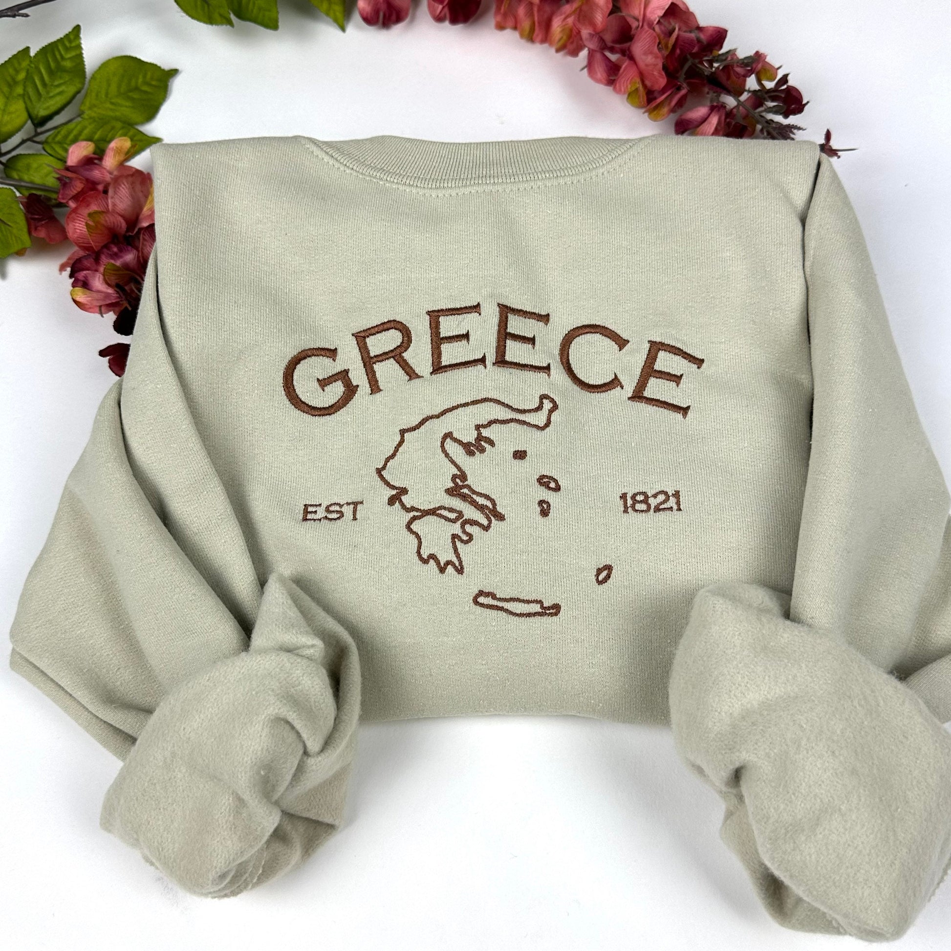 Greece Embroidered Crewneck Sweatshirt - County of Greece Map Outline