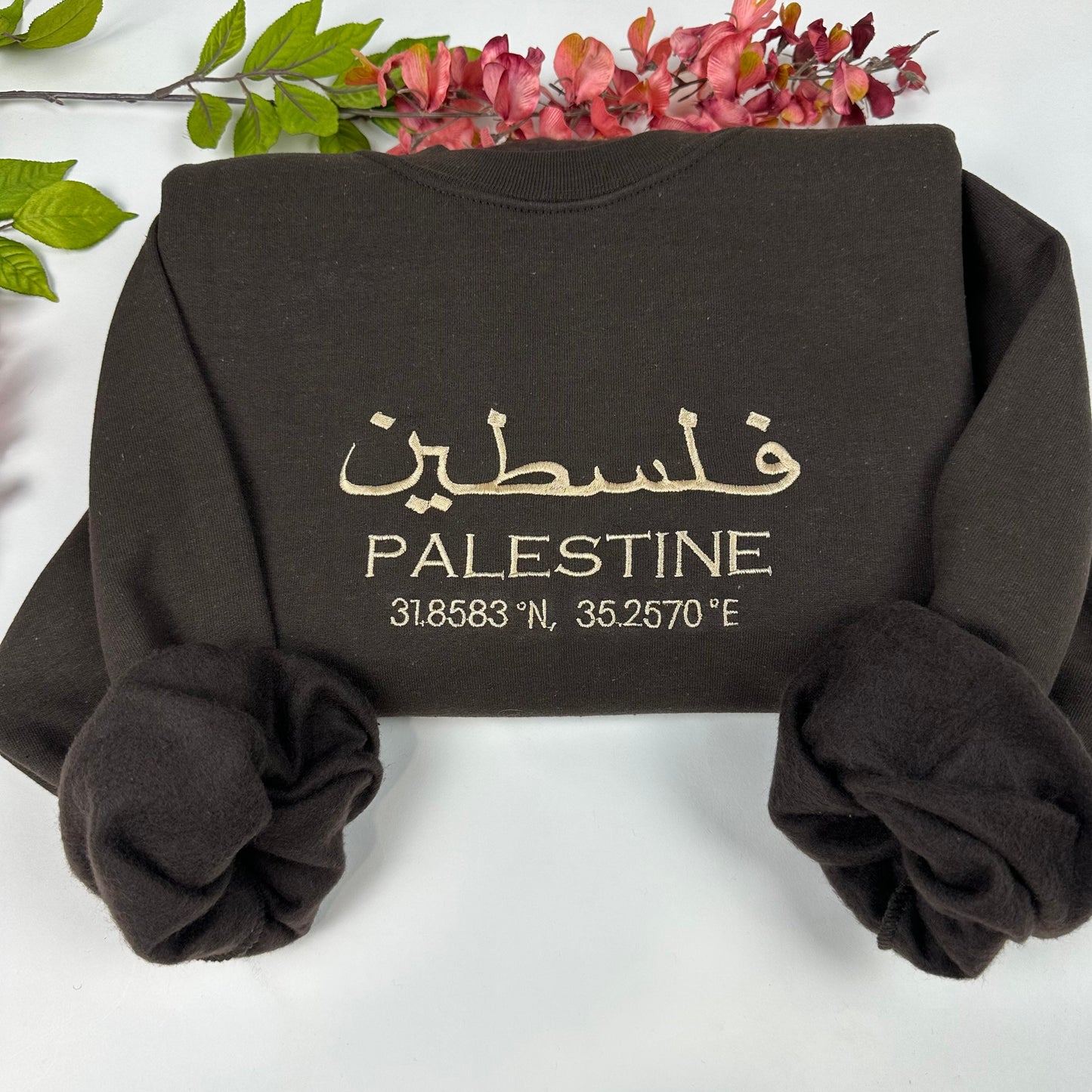 Palestine Coordinates Embroidered Sweater - Palestinian Coordinates Shirt