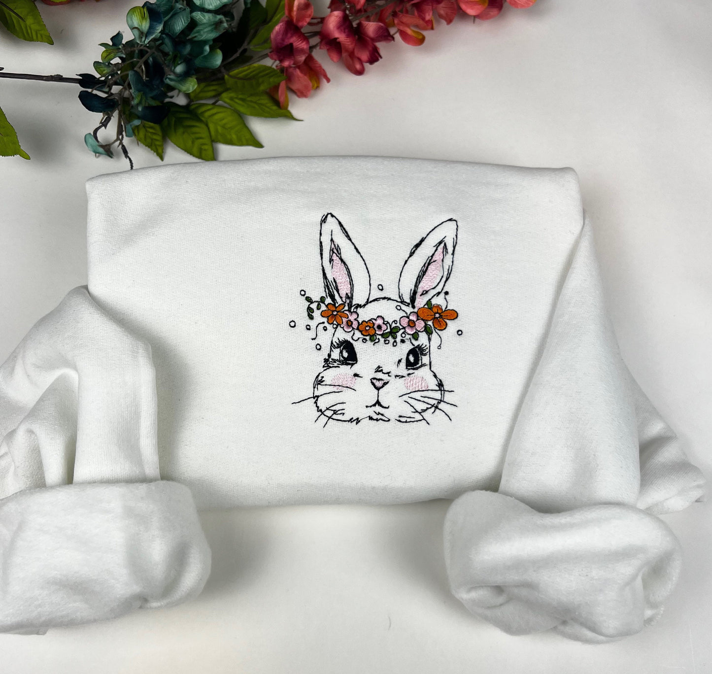Bunny Easter Embroidered Sweatshirt- Easter Shirt- Easter Bunny Sweatshirt