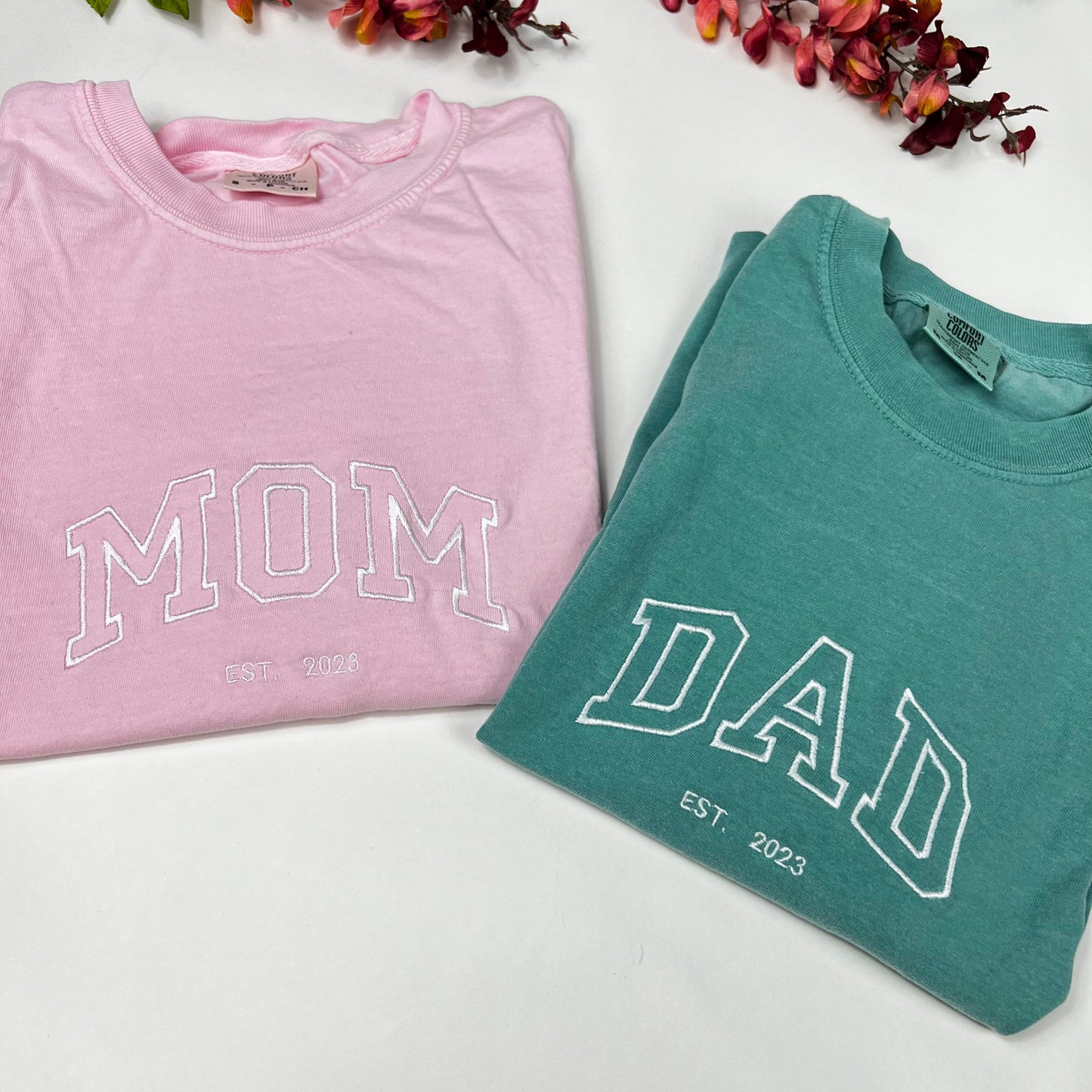 Custom embroidered Mom t-shirt - Dad Embroidered T-shirt. Comfort Colors Embroidered T-shirt - Mother’s Day Gift - Father's Day