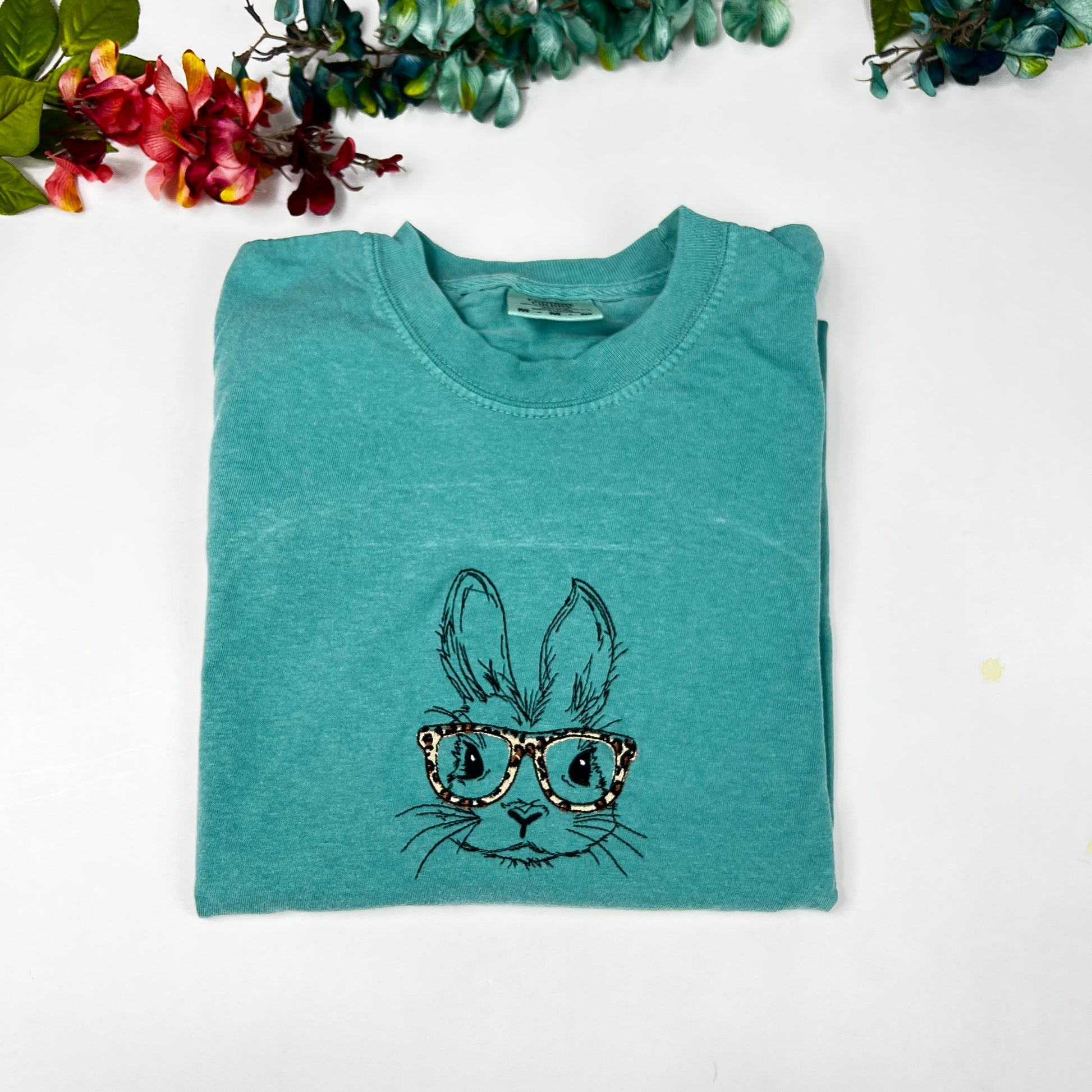 Bunny With Glasses Embroidered T-shirt - Comfort Colors