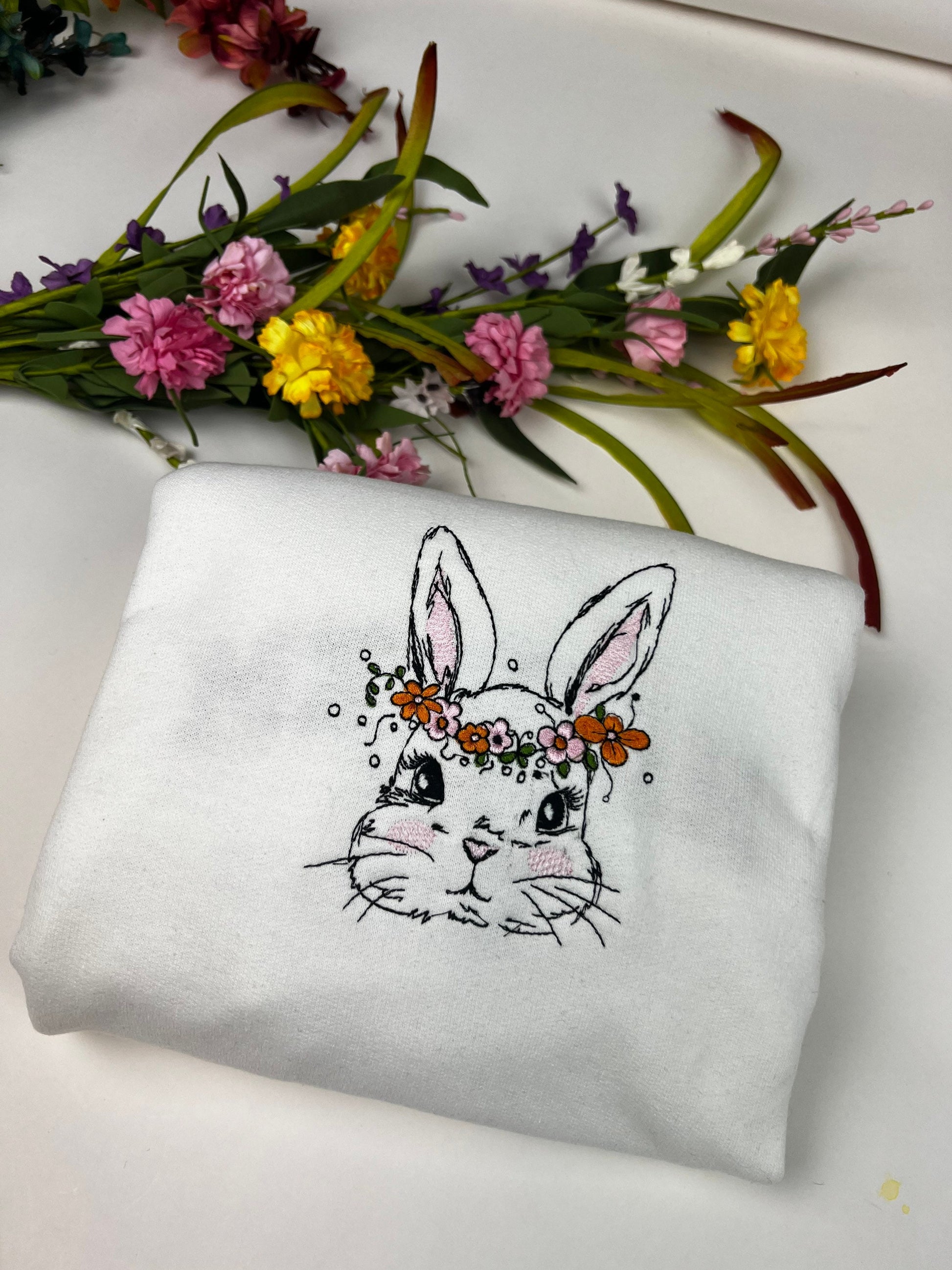 Bunny Easter Embroidered Sweatshirt- Easter Shirt- Easter Bunny Sweatshirt
