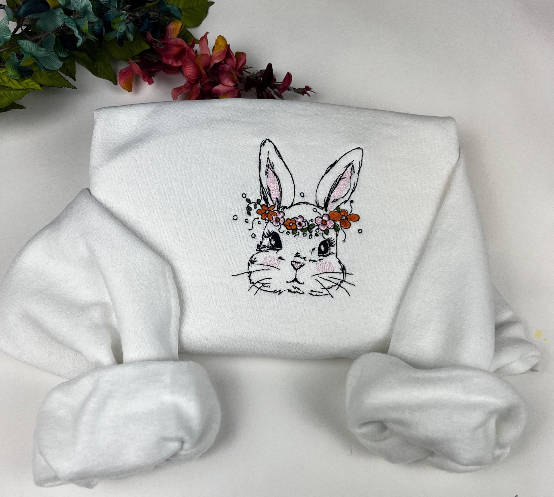 Bunny Easter Embroidered Sweatshirt- Easter Shirt- Easter Bunny Sweatshirt