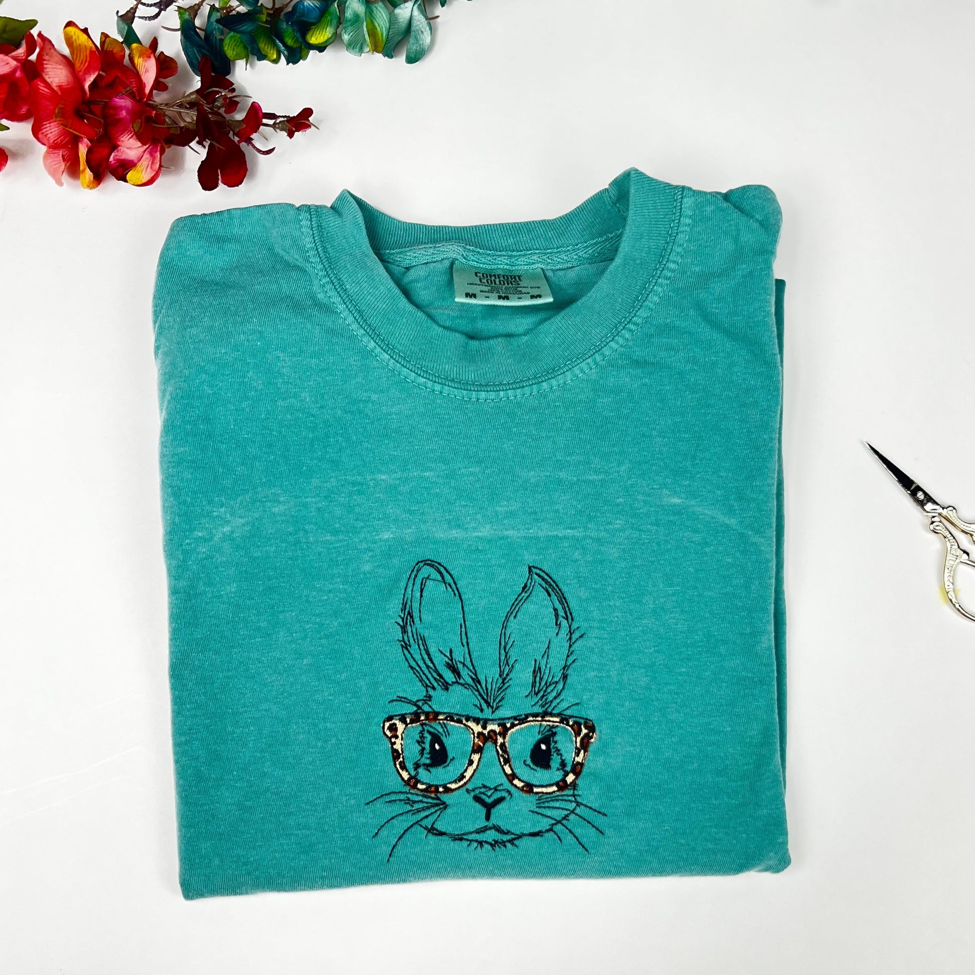Bunny With Glasses Embroidered T-shirt - Comfort Colors