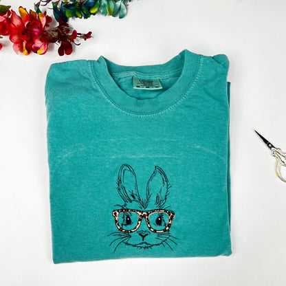 Bunny With Glasses Embroidered T-shirt - Comfort Colors