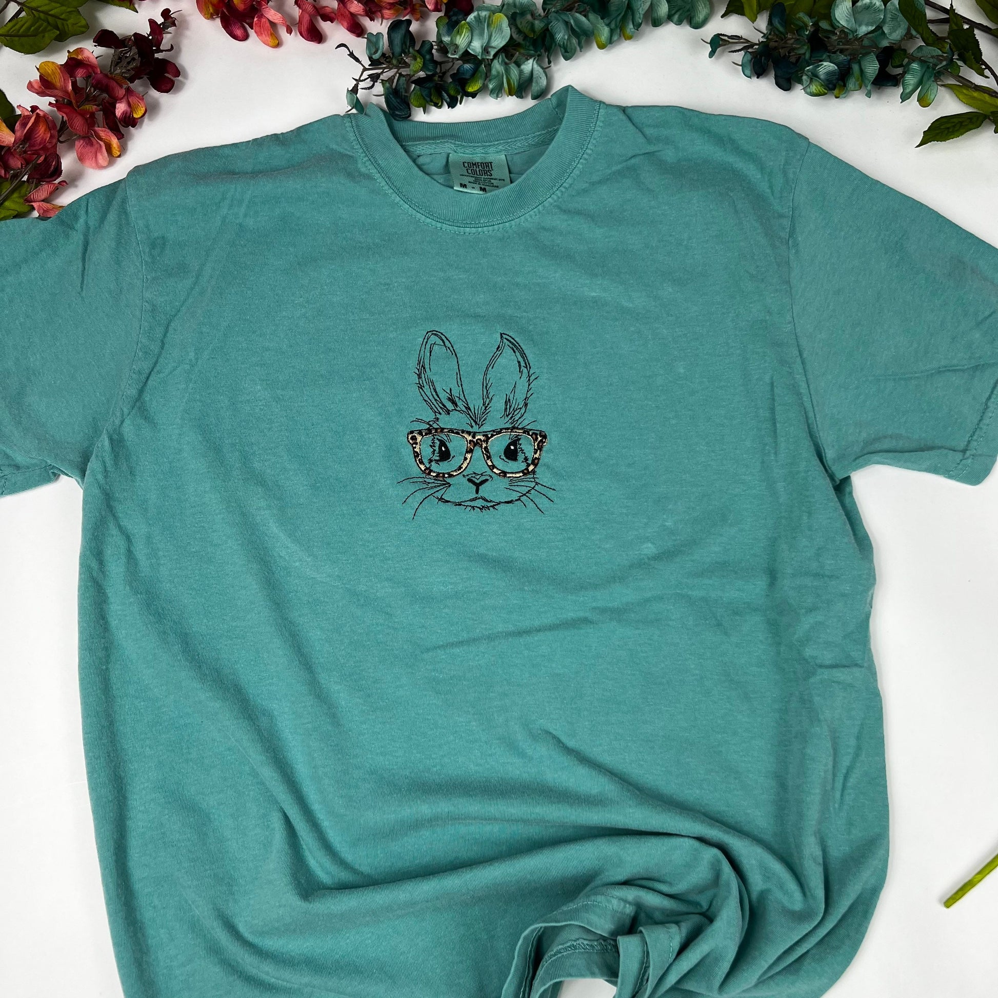Bunny With Glasses Embroidered T-shirt - Comfort Colors