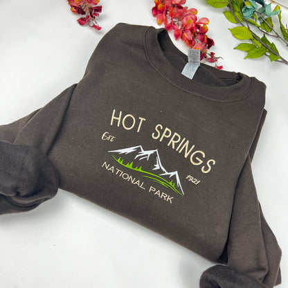 Hot Springs National Park Embroidered Crewneck-embroidered Crewneck-National Park Sweatshirt