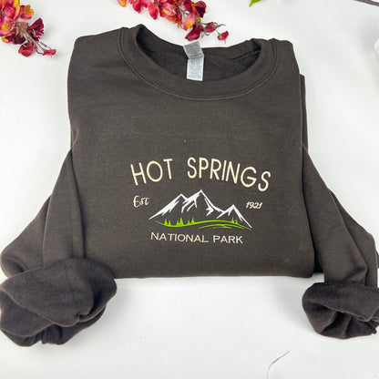 Hot Springs National Park Embroidered Crewneck-embroidered Crewneck-National Park Sweatshirt