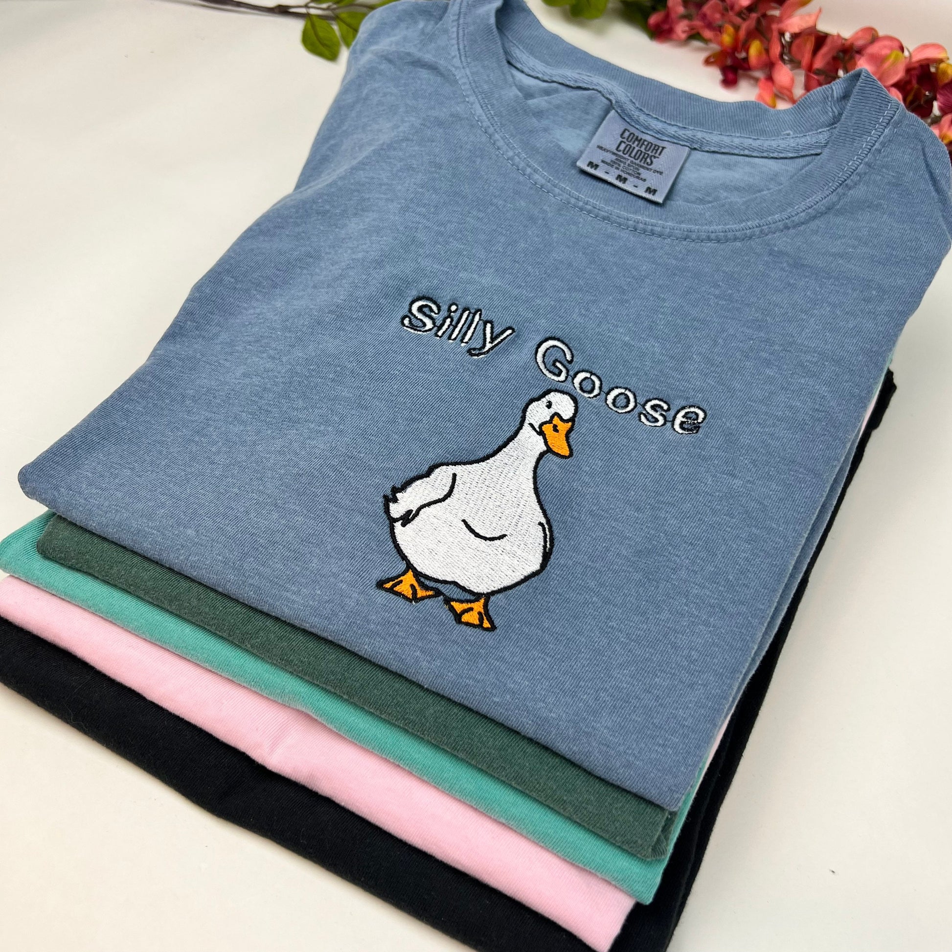 Silly Goose t-shirt- Goose Embroidered T-shirt- Funny shirt- Comfort colors T-shirt