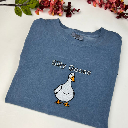 Silly Goose t-shirt- Goose Embroidered T-shirt- Funny shirt- Comfort colors T-shirt