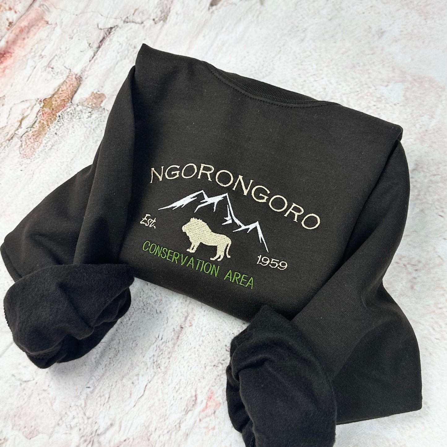 Ngorongoro National Park Embroidered Crewneck Sweatshirt- Tanzania