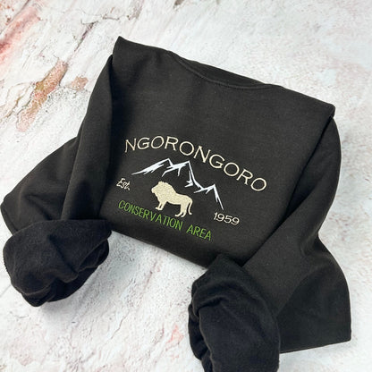 Ngorongoro National Park Embroidered Crewneck Sweatshirt- Tanzania