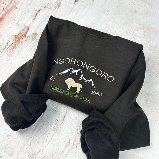 Ngorongoro National Park Embroidered Crewneck Sweatshirt- Tanzania